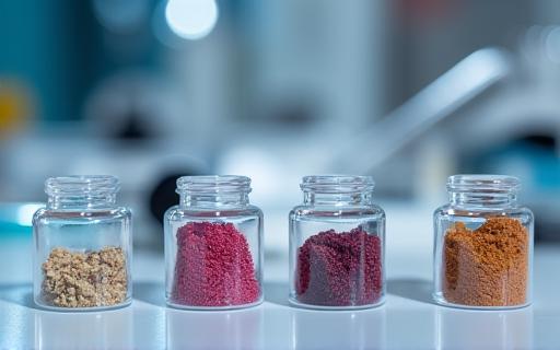 Samples of various rare earth elements in a laboratory setting